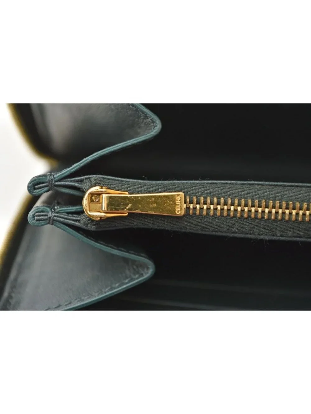 Celine Wallet Amazone Green Triomphe Embossed Large Zip Around Leather